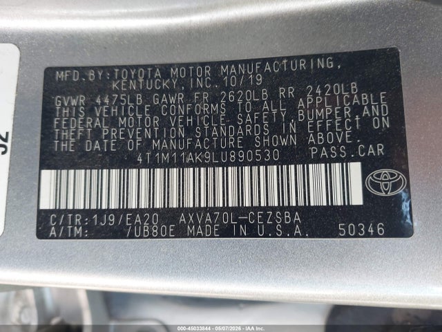45033844 :رقم المزاد ، 4T1M11AK9LU890530 vin ، 2020 Toyota Camry Se مزاد بيع