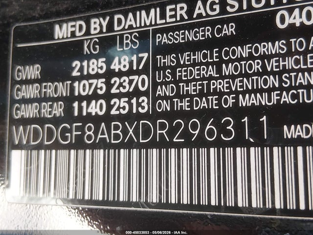 45033853 :رقم المزاد ، WDDGF8ABXDR296311 vin ، 2013 Mercedes-benz C 300 Sport 4matic مزاد بيع