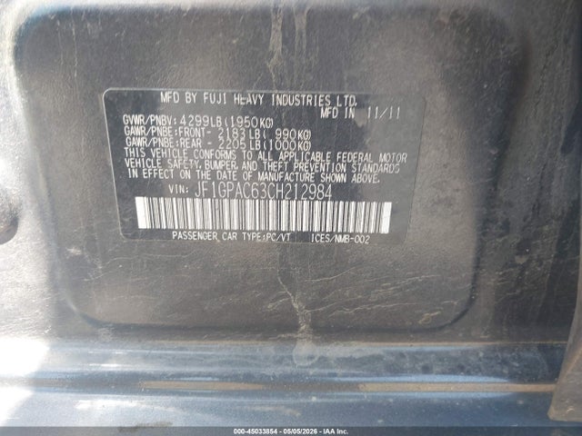 Продаж на аукціоні авто 2012 Subaru Impreza 2.0i Premium, vin: JF1GPAC63CH212984, номер лоту: 45033854