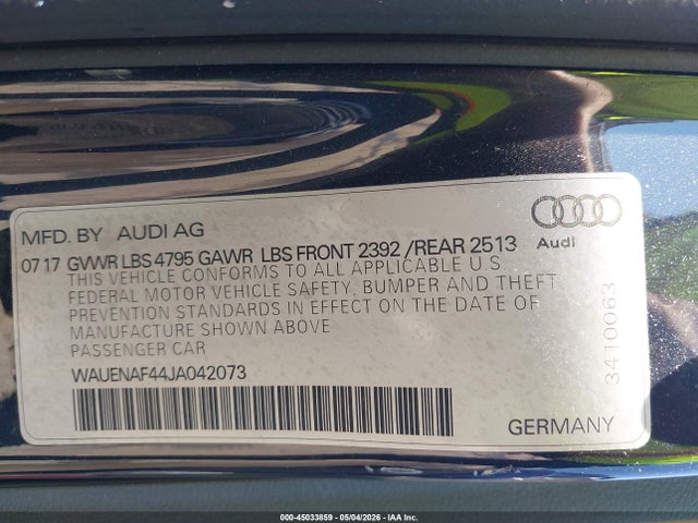 45033859 :رقم المزاد ، WAUENAF44JA042073 vin ، 2018 Audi A4 2.0t Premium مزاد بيع