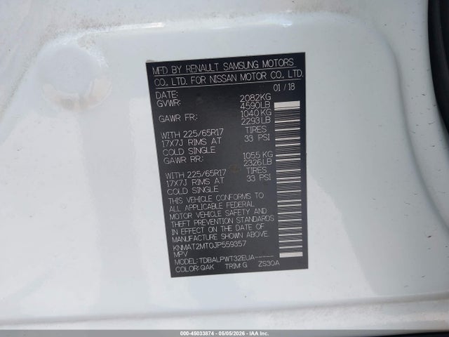 2018 Nissan Rogue S მანქანა იყიდება აუქციონზე, vin: KNMAT2MT0JP559357, აუქციონის ნომერი: 45033874