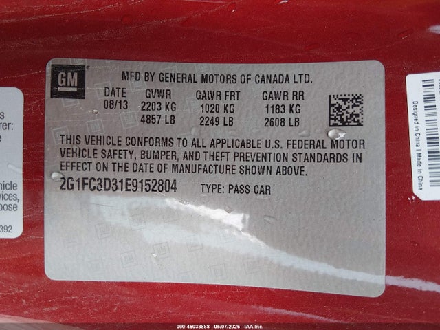 Продажа на аукционе авто 2014 Chevrolet Camaro 2lt, vin: 2G1FC3D31E9152804, номер лота: 45033888