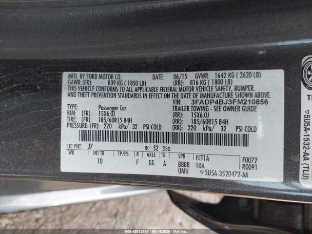 Aukcja sprzedaży 2015 Ford Fiesta Se, vin: 3FADP4BJ3FM210856, numer aukcji: 45033897