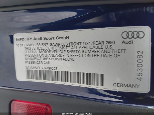 Продаж на аукціоні авто 2025 Audi Rs 5 Sportback Tfsi Quattro Tiptronic, vin: WUAAWCF56SA902031, номер лоту: 45033910