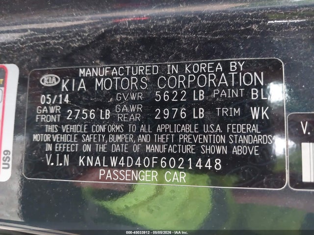 Aukcja sprzedaży 2015 Kia K900 Luxury, vin: KNALW4D40F6021448, numer aukcji: 45033912