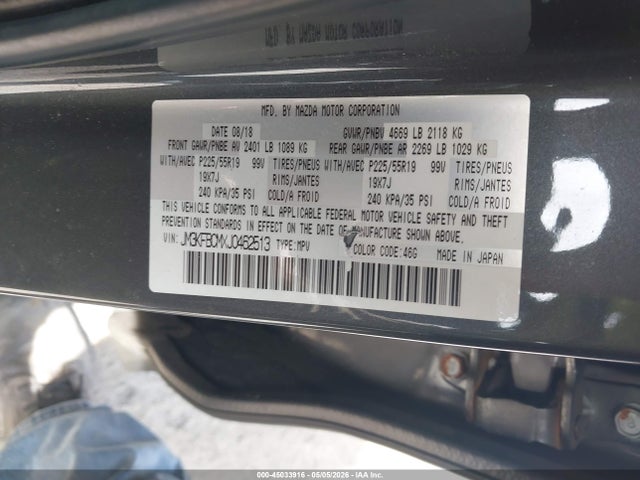 45033916 :رقم المزاد ، JM3KFBCMXJ0462513 vin ، 2018 Mazda Cx-5 Touring مزاد بيع