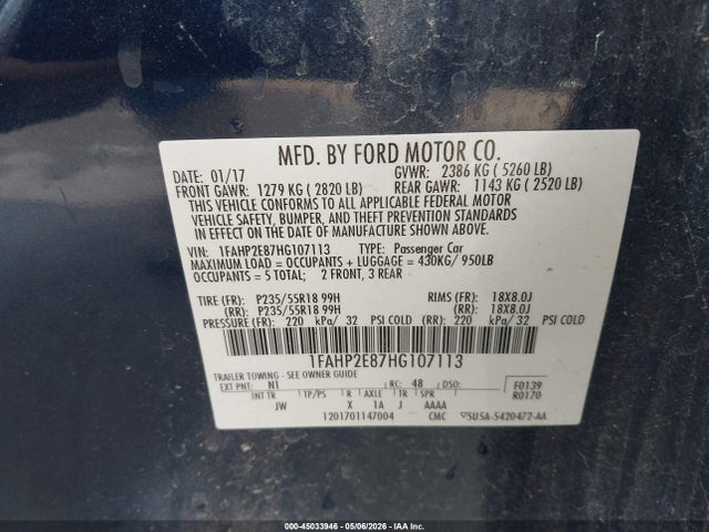 1FAHP2E87HG107113 Ford TAURUS SEL