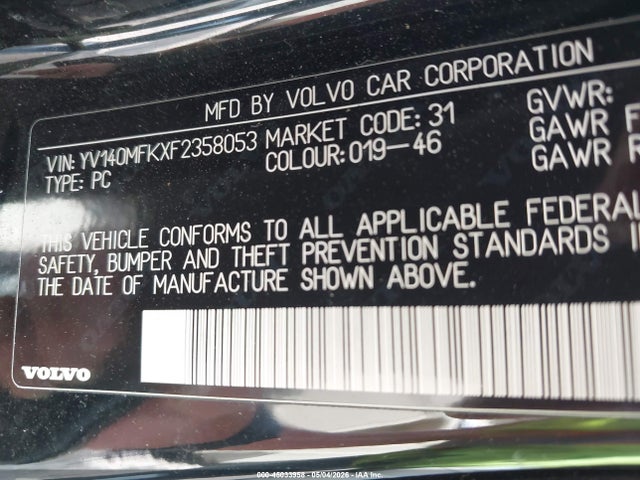 Aukcja sprzedaży 2015 Volvo S60 T5 Premier, vin: YV140MFKXF2358053, numer aukcji: 45033958