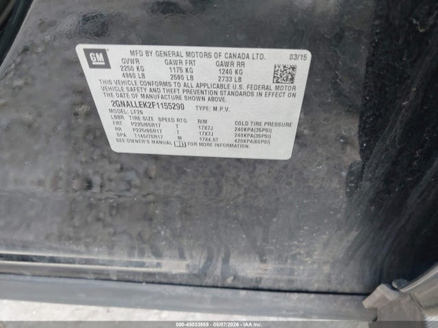 2015 Chevrolet Equinox L მანქანა იყიდება აუქციონზე, vin: 2GNALLEK2F1155290, აუქციონის ნომერი: 45033959
