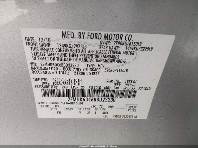 Продажа на аукционе авто 2011 Ford Flex Limited, vin: 2FMHK6DC6BBD23230, номер лота: 45033964