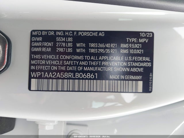 45033973 :رقم المزاد ، WP1AA2A58RLB06861 vin ، 2024 Porsche Macan T مزاد بيع