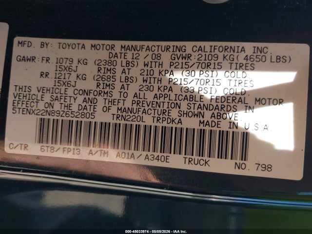 Продаж на аукціоні авто 2009 Toyota Tacoma, vin: 5TENX22N89Z652805, номер лоту: 45033974