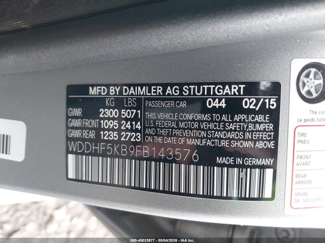 45033977 :رقم المزاد ، WDDHF5KB9FB143576 vin ، 2015 Mercedes-benz E 350 مزاد بيع