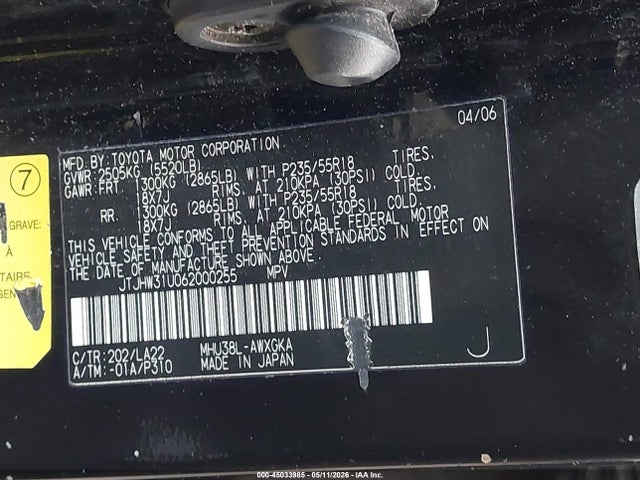 45033985 :رقم المزاد ، JTJHW31U062000255 vin ، 2006 Lexus Rx 400h مزاد بيع
