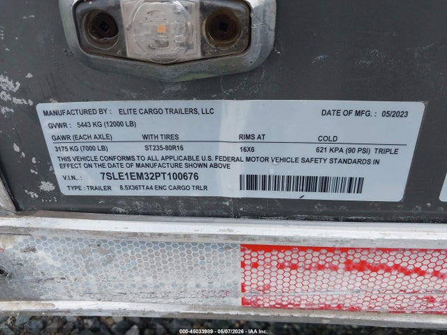 45033989 :رقم المزاد ، 7SLE1EM32PT100676 vin ، 2023 Elite Tl مزاد بيع