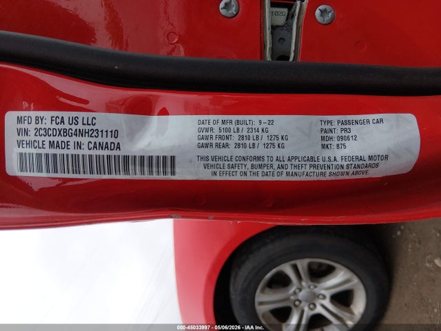 Продаж на аукціоні авто 2022 Dodge Charger Sxt Rwd, vin: 2C3CDXBG4NH231110, номер лоту: 45033997
