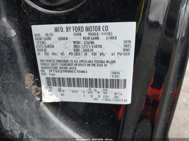 45034022 :رقم المزاد ، 1FTSX21R98EC10463 vin ، 2008 Ford F-250 Xlt مزاد بيع
