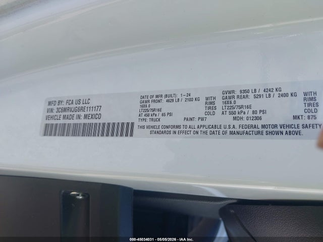 Aukcja sprzedaży 2024 Ram Promaster 3500, vin: 3C6MRVJG6RE111177, numer aukcji: 45034031