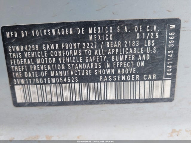 Aukcja sprzedaży 2025 Volkswagen Jetta Gli 2.0t Autobahn, vin: 3VW1T7BU1SM054523, numer aukcji: 45034032