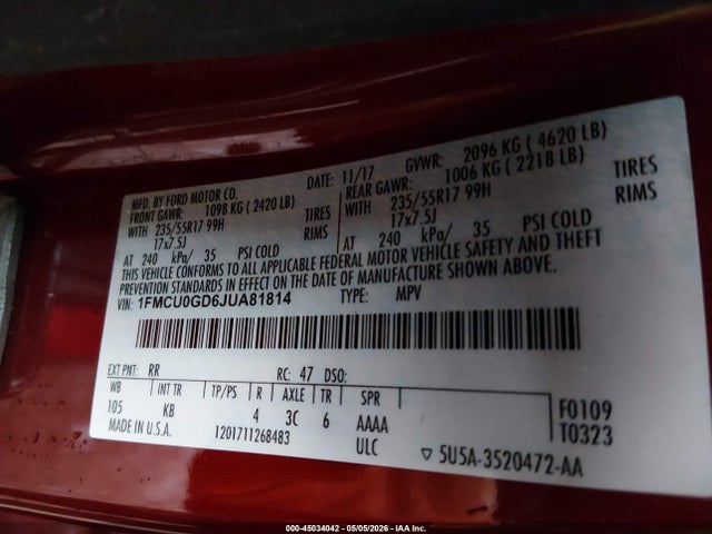 2018 Ford Escape Se მანქანა იყიდება აუქციონზე, vin: 1FMCU0GD6JUA81814, აუქციონის ნომერი: 45034042