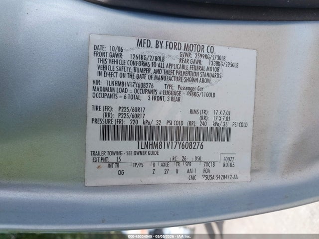 Продаж на аукціоні авто 2007 Lincoln Town Car Signature, vin: 1LNHM81V17Y608276, номер лоту: 45034045