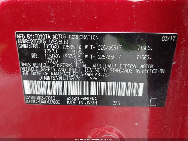45034054 :رقم المزاد ، JTMWFREVXHJ132674 vin ، 2017 Toyota Rav4 Xle مزاد بيع