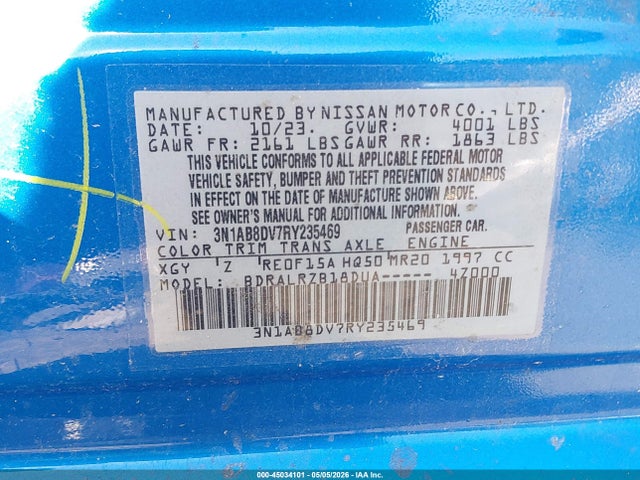 2024 Nissan Sentra Sr Xtronic Cvt მანქანა იყიდება აუქციონზე, vin: 3N1AB8DV7RY235469, აუქციონის ნომერი: 45034101