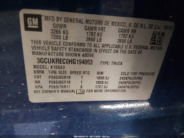 Chevrolet Silverado 1500 2lt 2017 3GCUKREC0HG194863 Image 9
