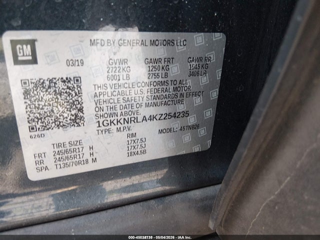 Aukcja sprzedaży 2019 Gmc Acadia Sle-1, vin: 1GKKNRLA4KZ254235, numer aukcji: 45034130