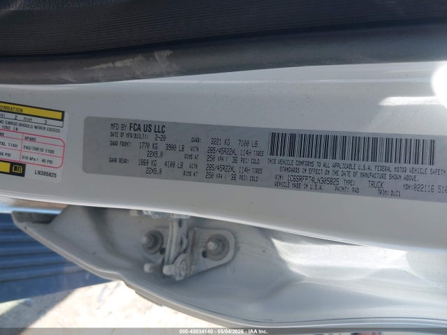 45034140 :رقم المزاد ، 1C6SRFPT4LN305825 vin ، 2020 Ram 1500 Limited  4x4 6'4 Box مزاد بيع