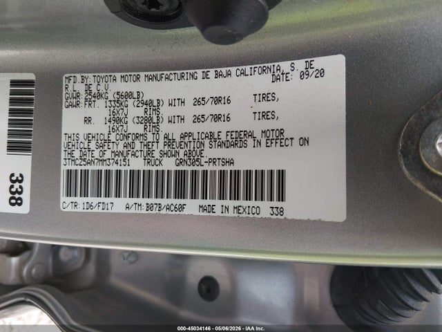 2021 Toyota Tacoma Trd Off-road მანქანა იყიდება აუქციონზე, vin: 3TMCZ5AN7MM374151, აუქციონის ნომერი: 45034146