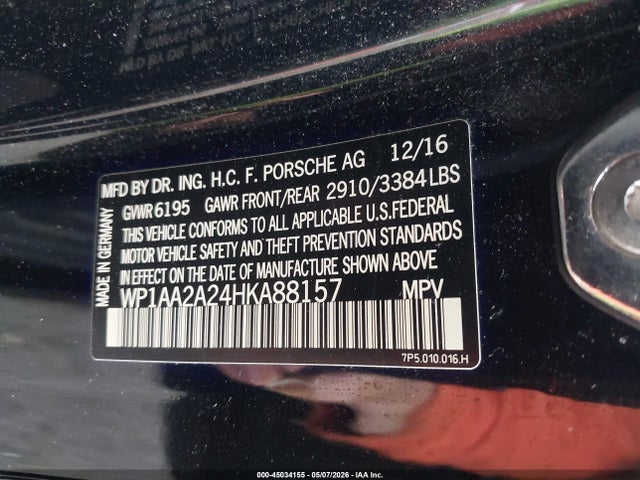 Продаж на аукціоні авто 2017 Porsche Cayenne Platinum Edition, vin: WP1AA2A24HKA88157, номер лоту: 45034155