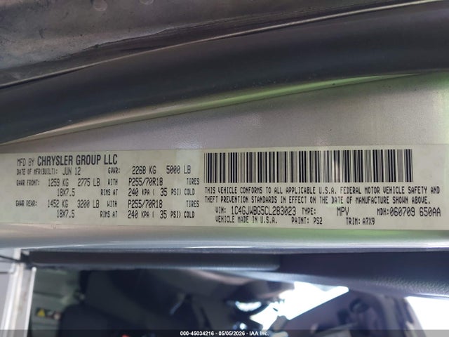 Aukcja sprzedaży 2012 Jeep Wrangler Sahara, vin: 1C4GJWBG5CL283023, numer aukcji: 45034216