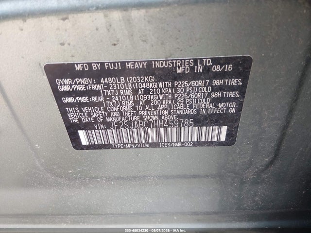 Продаж на аукціоні авто 2017 Subaru Forester 2.5i, vin: JF2SJABC7HH459785, номер лоту: 45034230