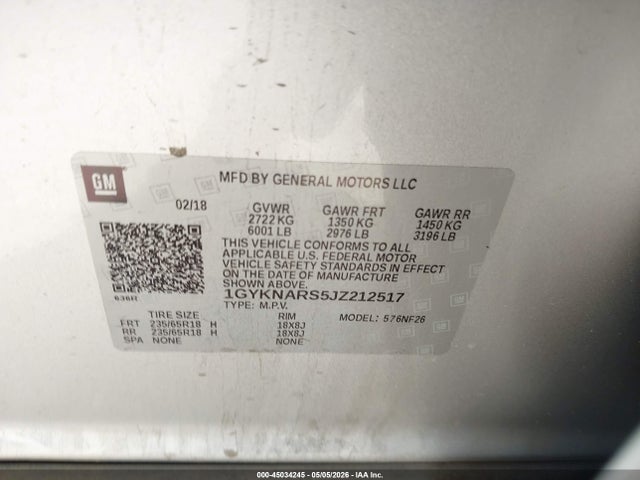 Продаж на аукціоні авто 2018 Cadillac Xt5 Standard, vin: 1GYKNARS5JZ212517, номер лоту: 45034245