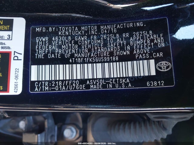 Продаж на аукціоні авто 2016 Toyota Camry Se, vin: 4T1BF1FK5GU599188, номер лоту: 45034253