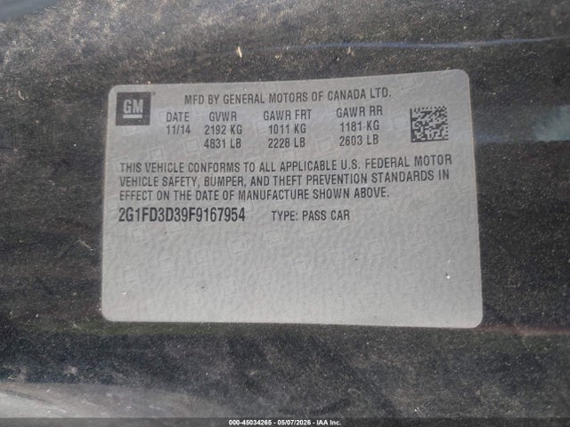 45034265 :رقم المزاد ، 2G1FD3D39F9167954 vin ، 2015 Chevrolet Camaro 1lt مزاد بيع