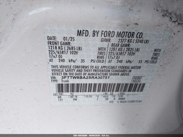 Ford Maverick Xl 2025 3FTTW8BA2SRA30751 Image 9