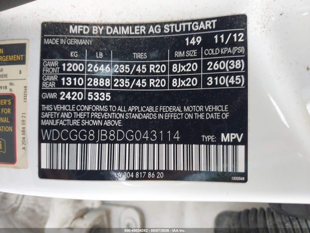 Aukcja sprzedaży 2013 Mercedes-benz Glk 350 4matic, vin: WDCGG8JB8DG043114, numer aukcji: 45034282