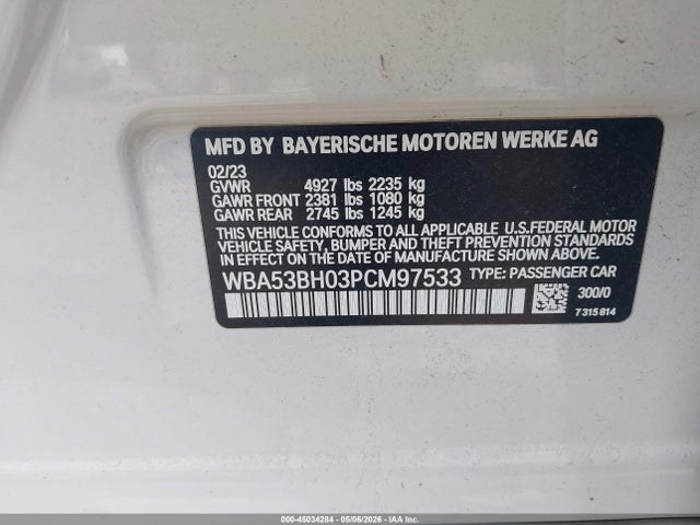 45034284 :رقم المزاد ، WBA53BH03PCM97533 vin ، 2023 Bmw 530 I مزاد بيع