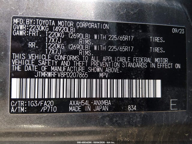 Aukcja sprzedaży 2023 Toyota Rav4 Hybrid Xle, vin: JTMRWRFV8PD207865, numer aukcji: 45034290