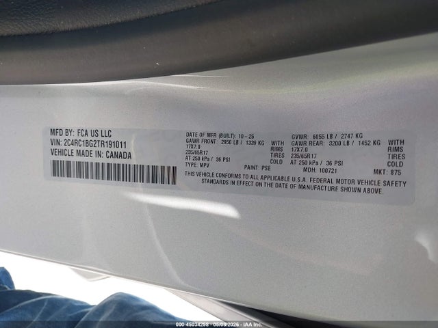 2026 Chrysler Pacifica Select მანქანა იყიდება აუქციონზე, vin: 2C4RC1BG2TR191011, აუქციონის ნომერი: 45034298