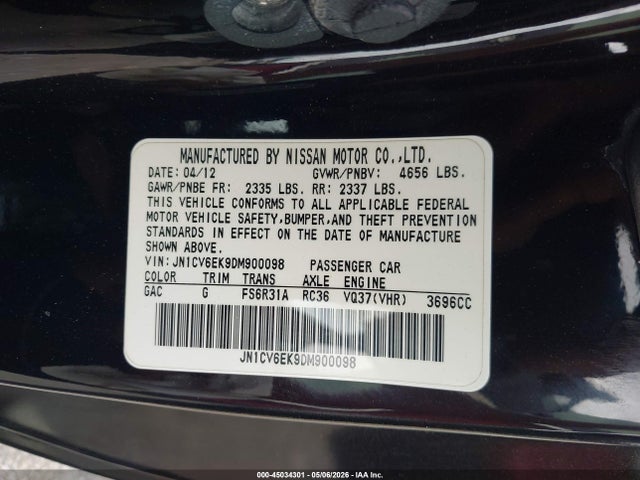 Aukcja sprzedaży 2013 Infiniti Ipl G, vin: JN1CV6EK9DM900098, numer aukcji: 45034301