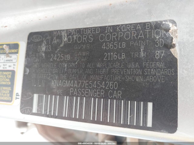 Продаж на аукціоні авто 2014 Kia Optima Lx, vin: KNAGM4A77E5454260, номер лоту: 45034330