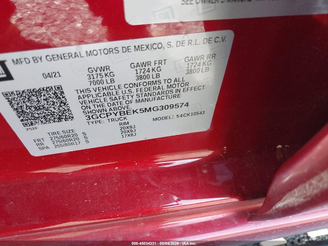 Продажа на аукционе авто 2021 Chevrolet Silverado 1500 4wd  Short Bed Custom, vin: 3GCPYBEK5MG309574, номер лота: 45034331