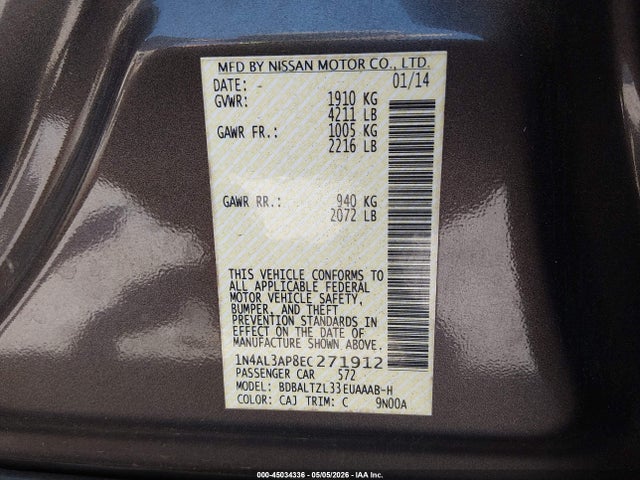 1N4AL3AP8EC271912 Nissan Altima 2.5 Sv