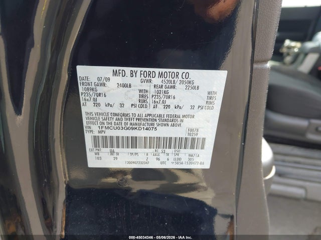 Aukcja sprzedaży 2009 Ford Escape Xlt, vin: 1FMCU03G09KD14075, numer aukcji: 45034346