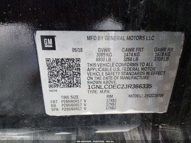 1GNLCDEC2JR366335 Chevrolet Tahoe Commercial Fleet