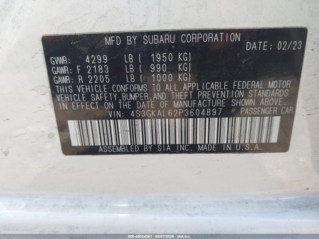 Aukcja sprzedaży 2023 Subaru Impreza Sport, vin: 4S3GKAL62P3604897, numer aukcji: 45034361