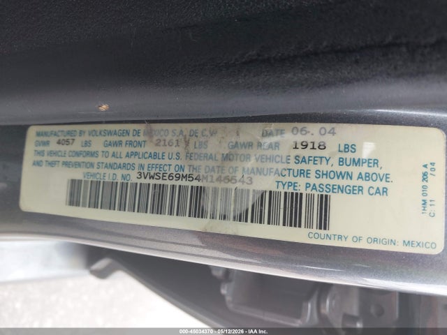 Aukcja sprzedaży 2004 Volkswagen Jetta Gli 1.8t, vin: 3VWSE69M54M146543, numer aukcji: 45034370
